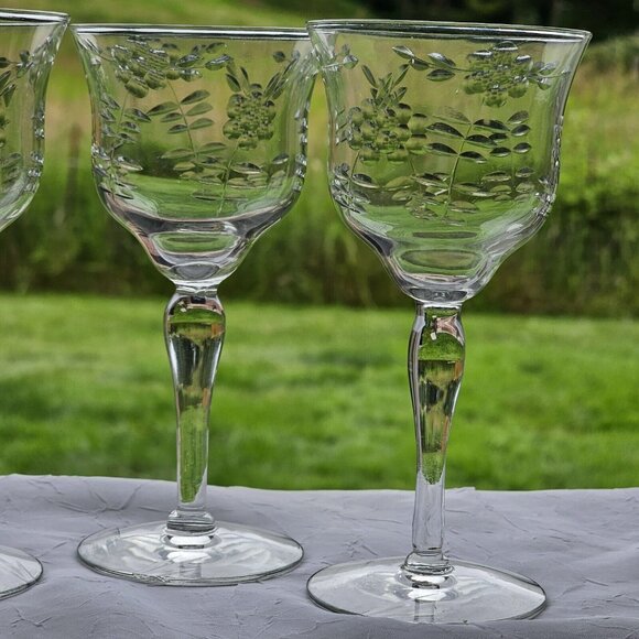 Rock Sharpe Floral Handcut Cocktail Glasses 5.75" set/3 midcentury dinner party - Picture 6 of 13